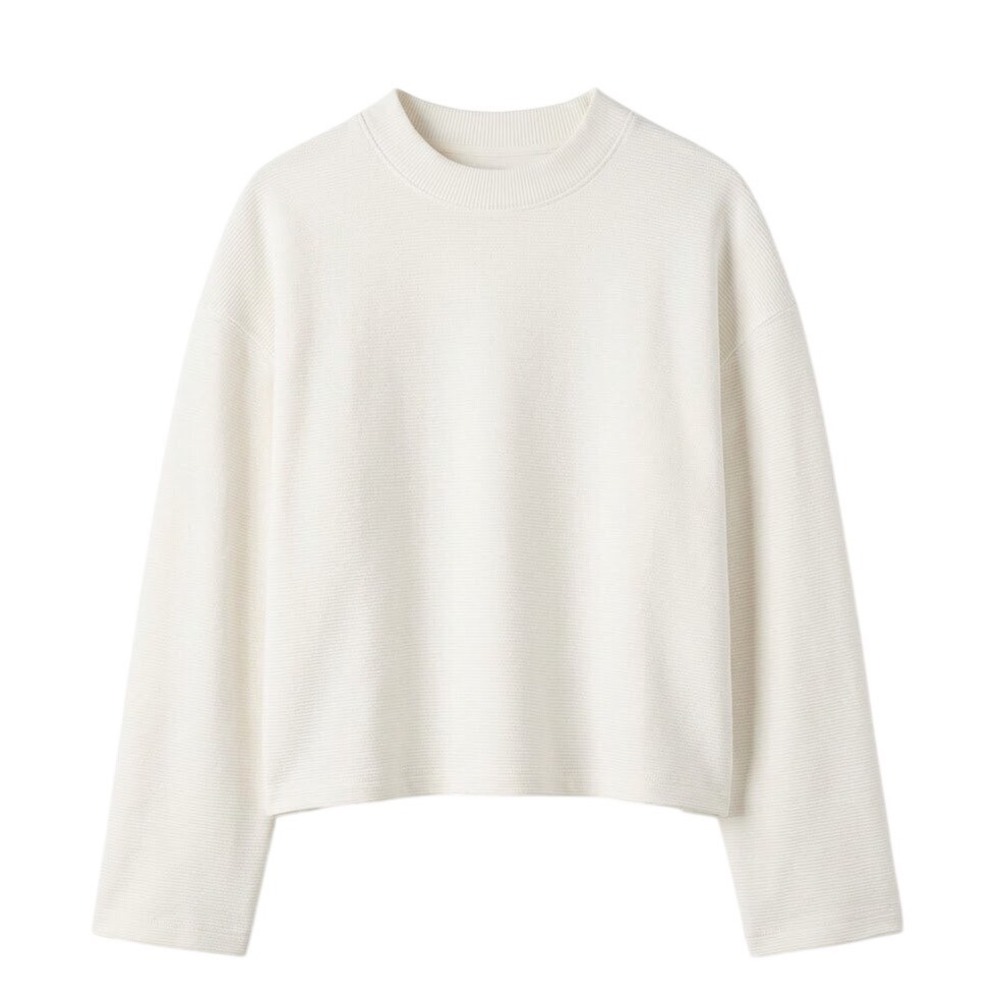 A New Day Ribbed Long Sleeve Top Women Medium White Textured Crew Neck